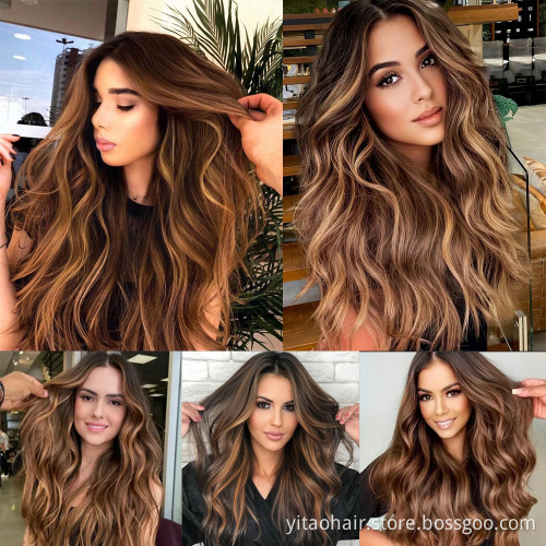 wholesale Long Wavy Hair Extensions 2P 5P Thick Hair Invisible Head Synthetic Hairpiece for Women Brown wavy hair